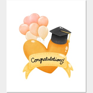 Graduate Hat with Heart and balloons Posters and Art